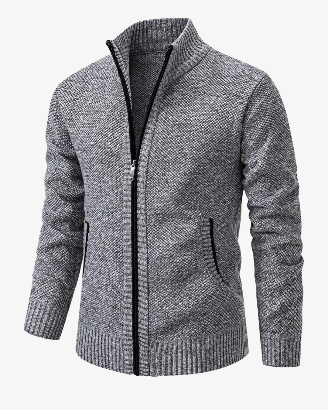 Men's Knit High Collar Zip-Up Cardigan