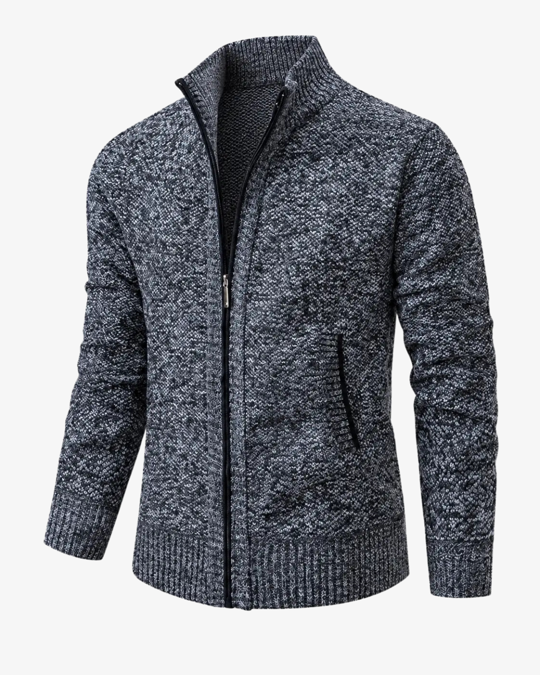 Men's Knit High Collar Zip-Up Cardigan