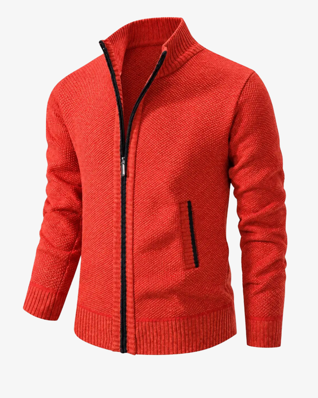 Men's Knit High Collar Zip-Up Cardigan