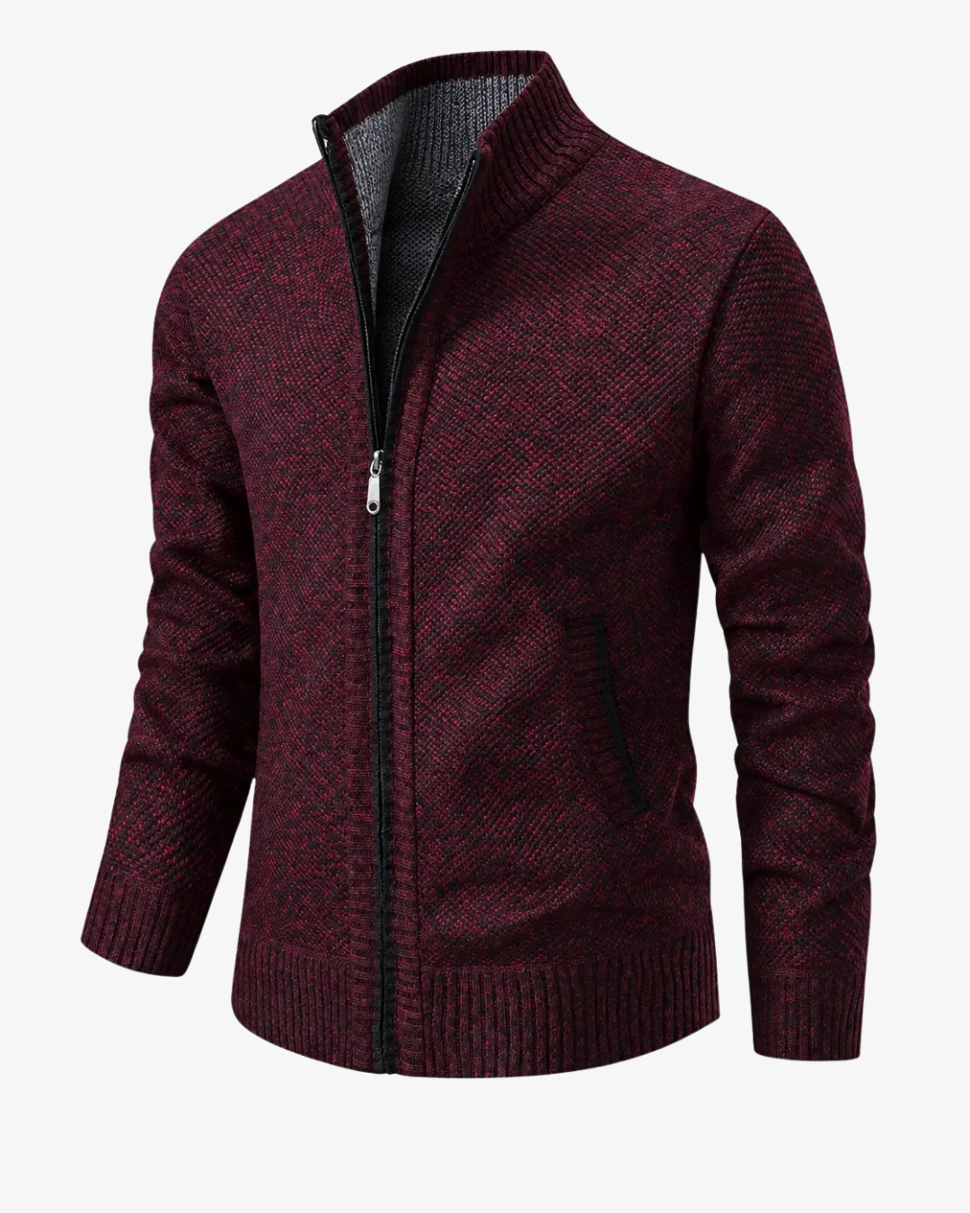 Men's Knit High Collar Zip-Up Cardigan
