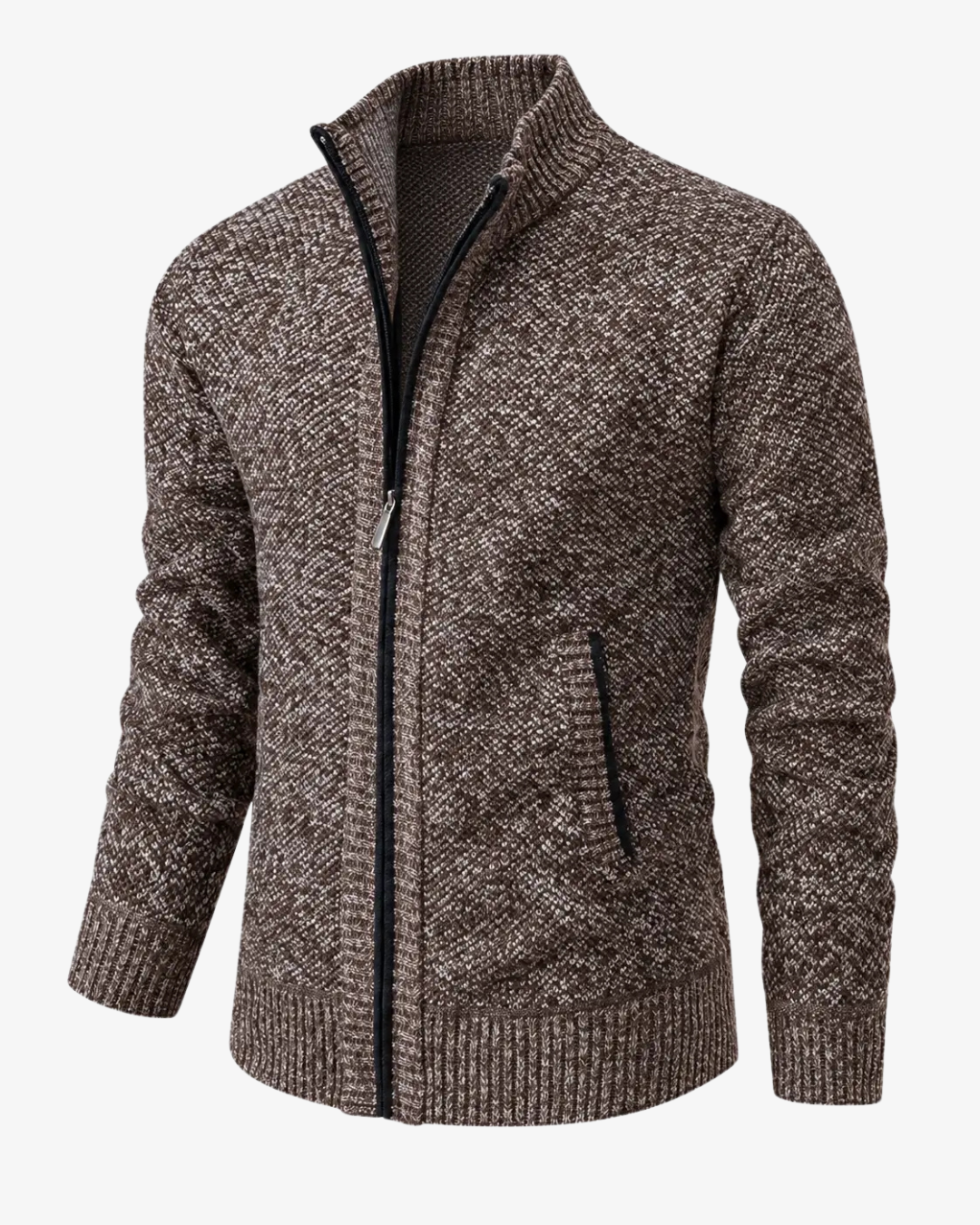 Men's Knit High Collar Zip-Up Cardigan
