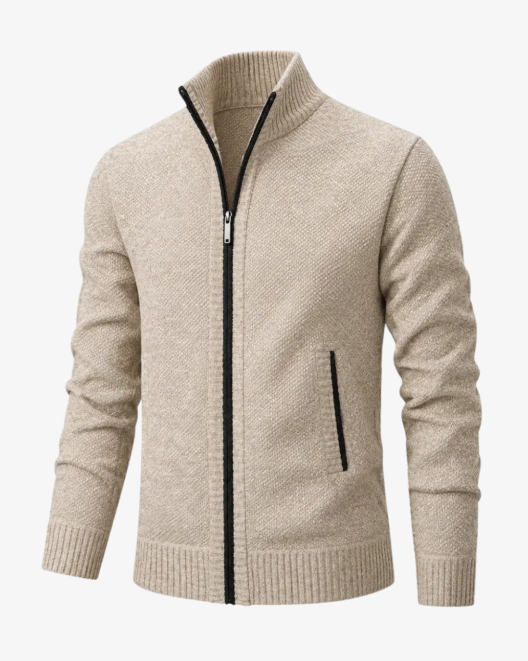 Men's Knit High Collar Zip-Up Cardigan