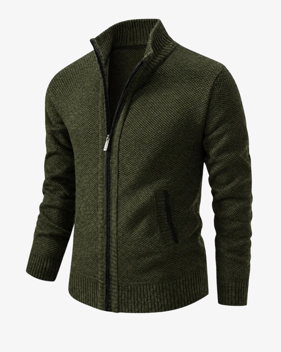 Men's Knit High Collar Zip-Up Cardigan