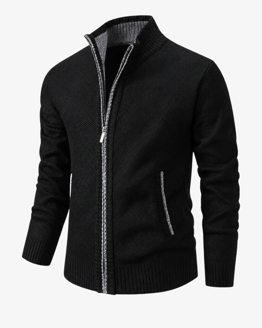 Men's Knit High Collar Zip-Up Cardigan