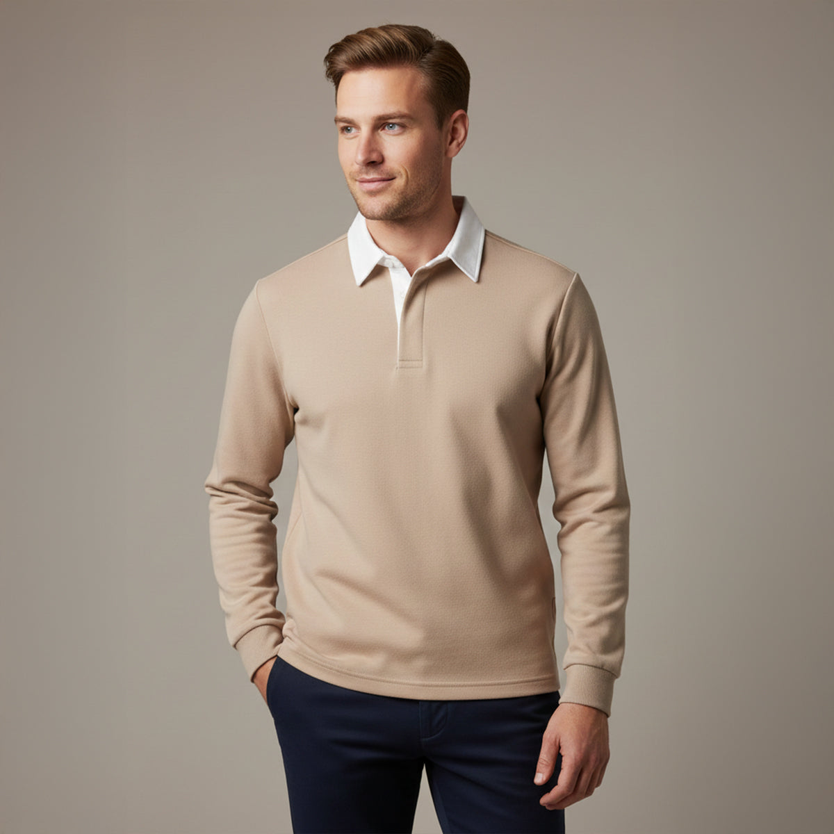 Men's Knit Regular Fit Long Sleeve Polo