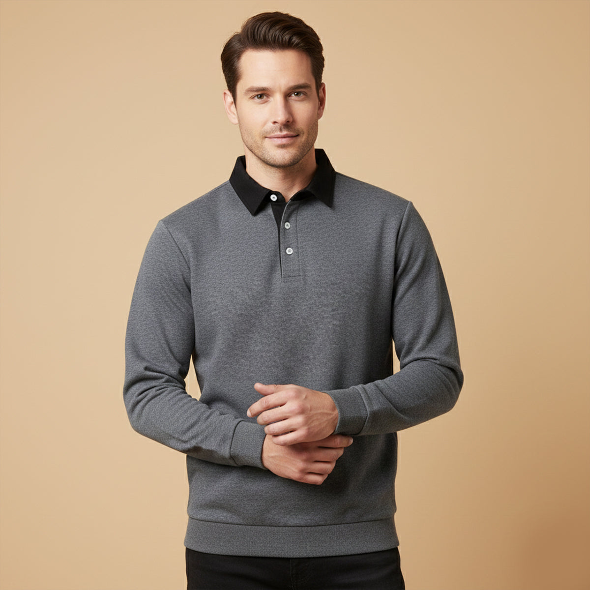 Men's Knit Regular Fit Long Sleeve Polo