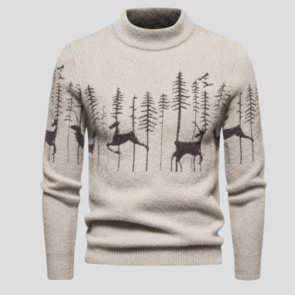 Men's Knit Mock Neck Printed Sweater