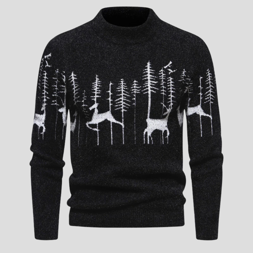 Men's Knit Mock Neck Printed Sweater