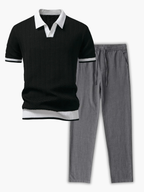 Men's Knit Polo and Drawstring Pants Set