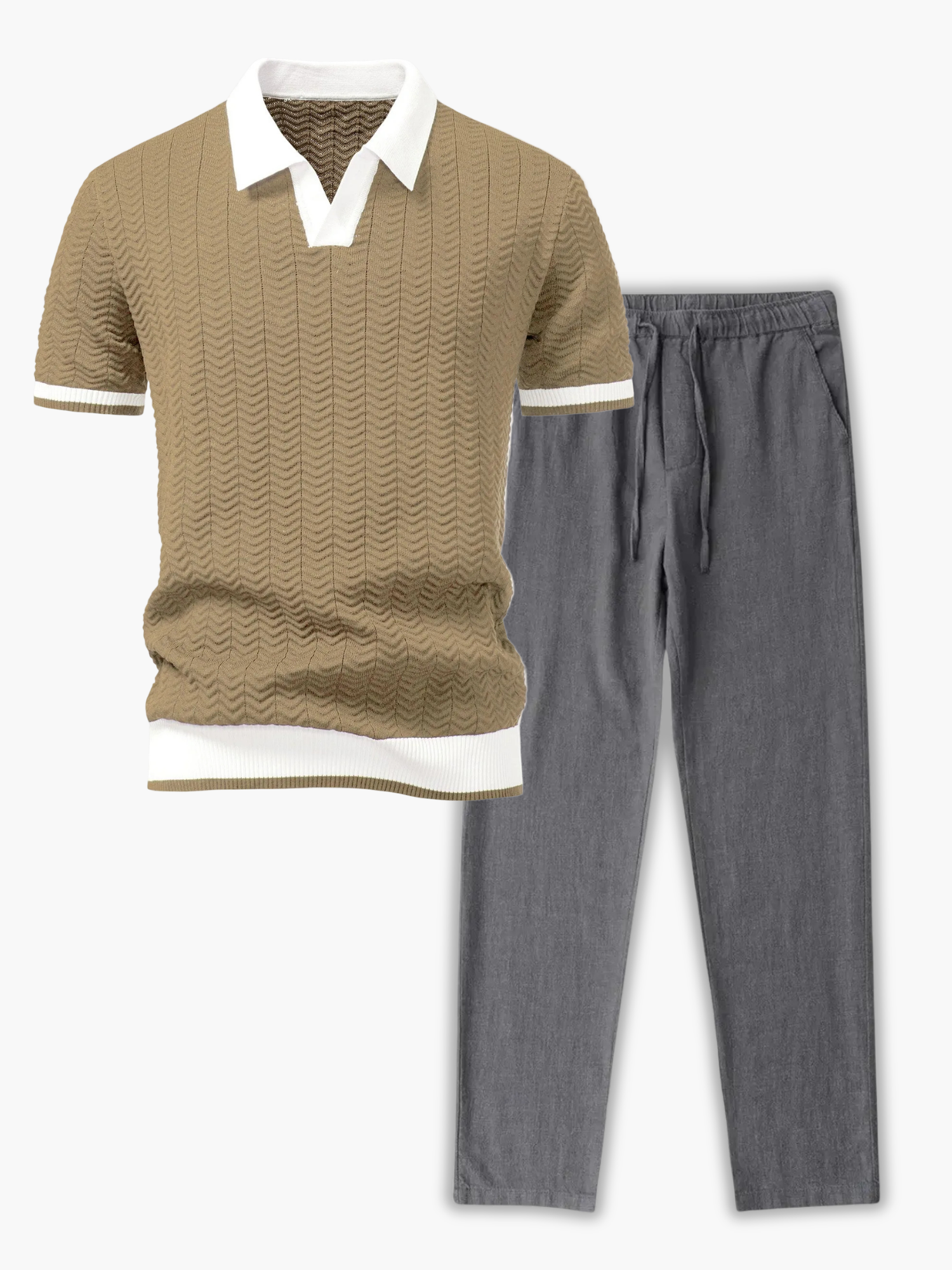 Men's Knit Polo and Drawstring Pants Set