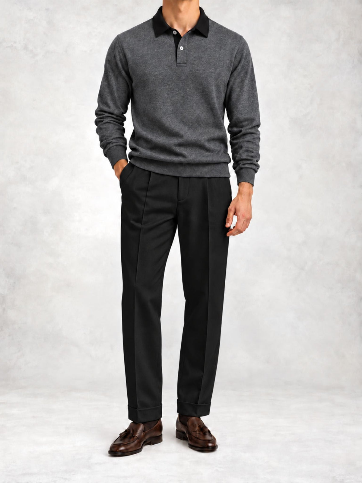 Men's Knit Long Sleeve Polo and Pants Set