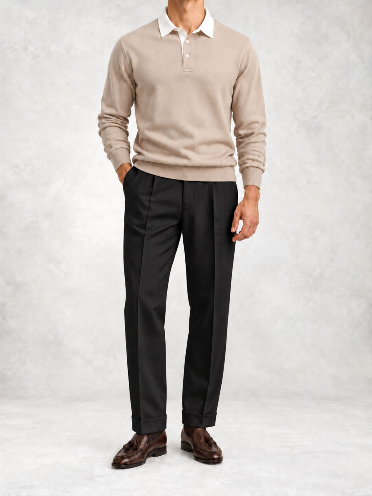 Men's Knit Long Sleeve Polo and Pants Set