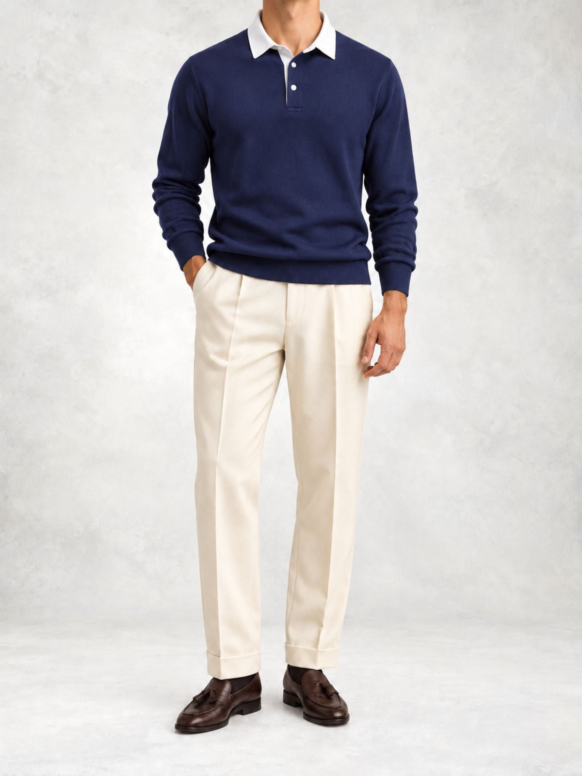 Men's Knit Long Sleeve Polo and Pants Set