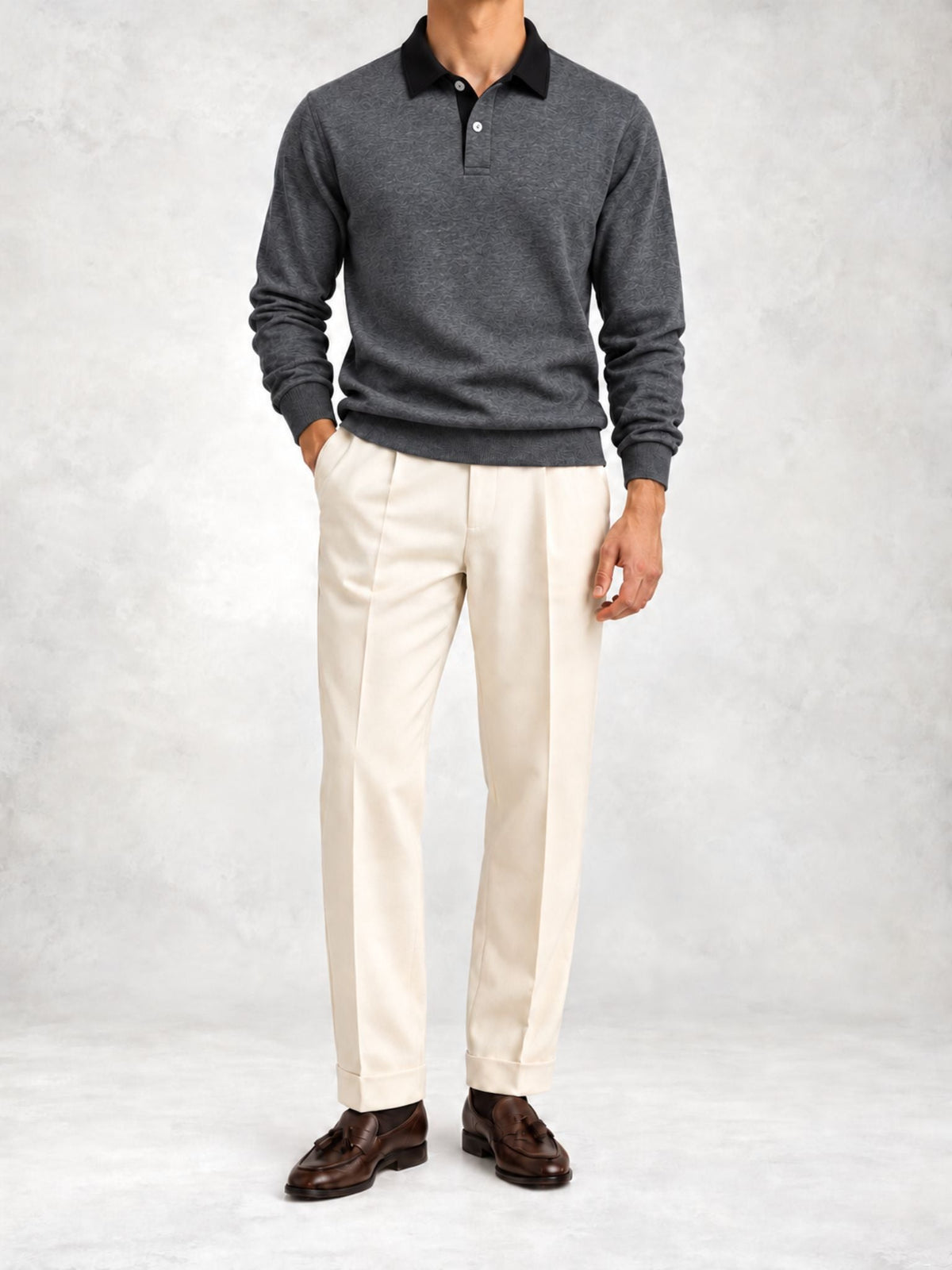 Men's Knit Long Sleeve Polo and Pants Set