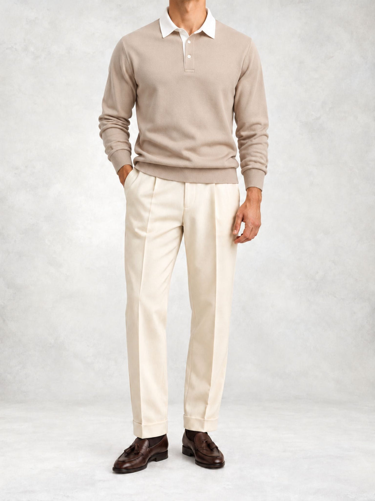 Men's Knit Long Sleeve Polo and Pants Set