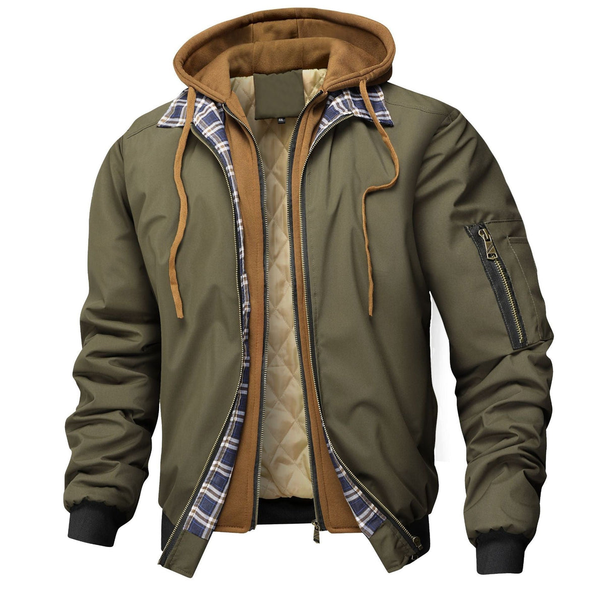 Men's Layered Hooded Zip-Up Jacket
