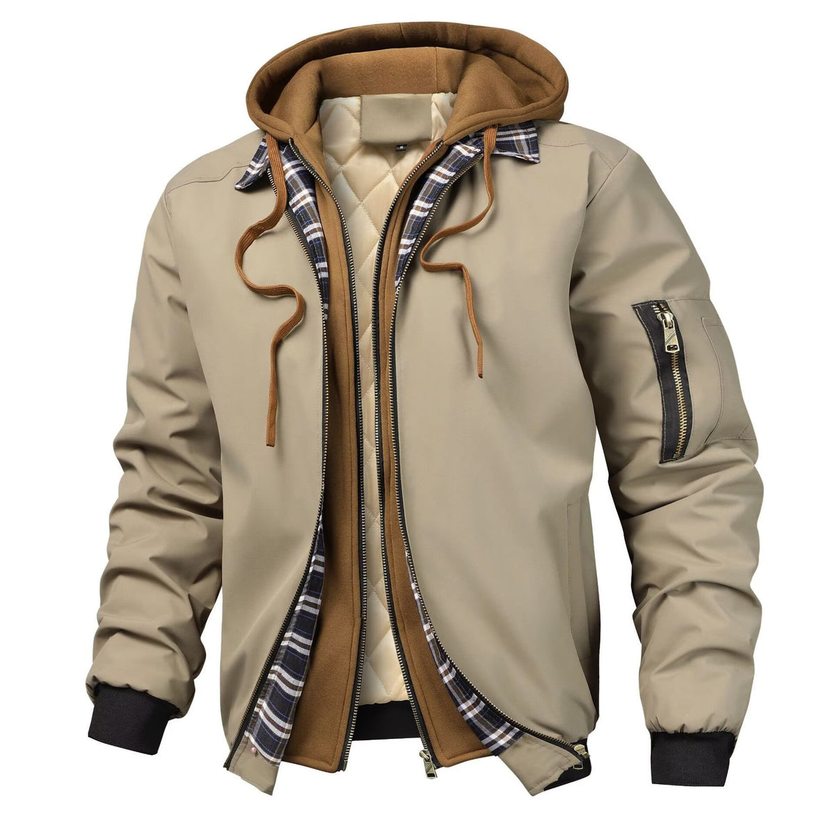 Men's Layered Hooded Zip-Up Jacket