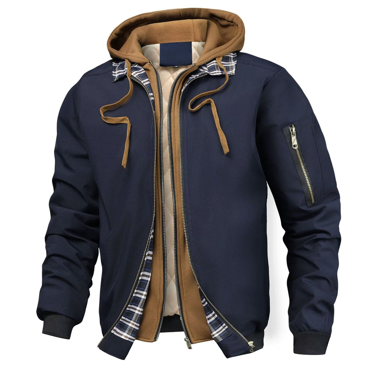 Men's Layered Hooded Zip-Up Jacket
