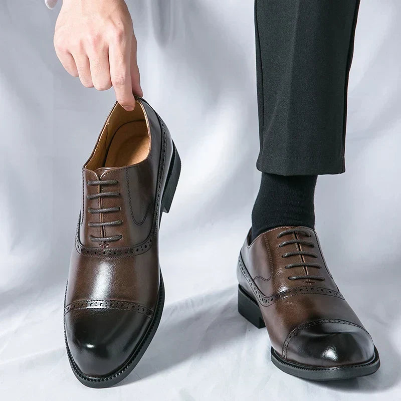 Men's Leather Brogue Cap-Toe Oxfords