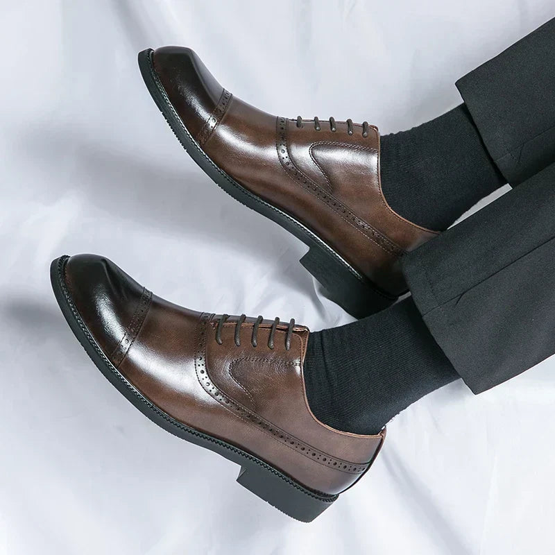 Men's Leather Brogue Cap-Toe Oxfords