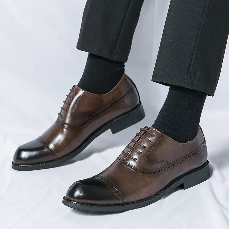 Men's Leather Brogue Cap-Toe Oxfords