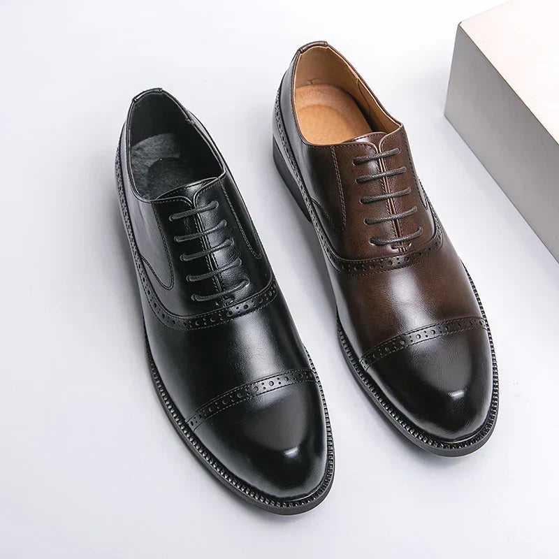 Men's Leather Brogue Cap-Toe Oxfords