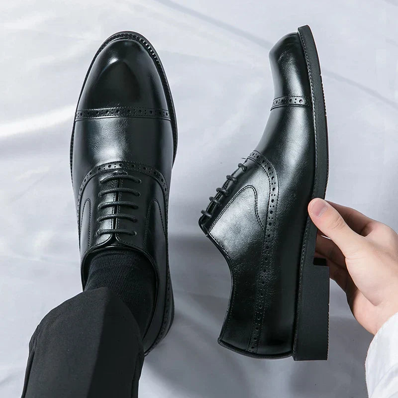 Men's Leather Brogue Cap-Toe Oxfords