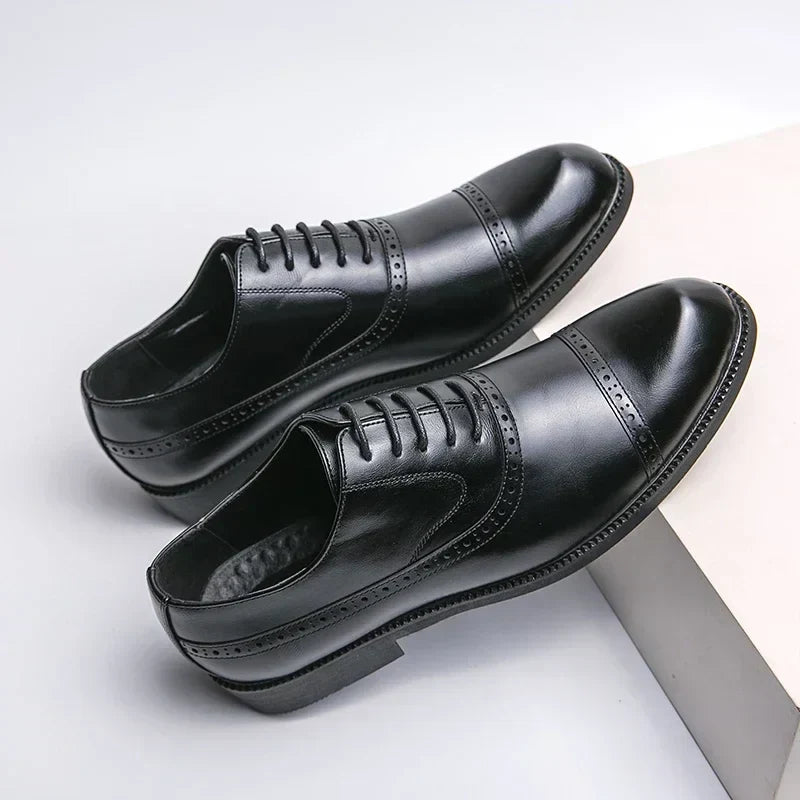 Men's Leather Brogue Cap-Toe Oxfords