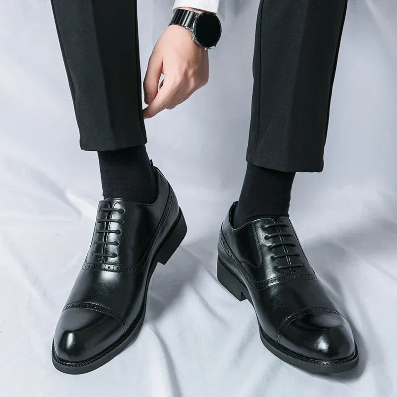 Men's Leather Brogue Cap-Toe Oxfords
