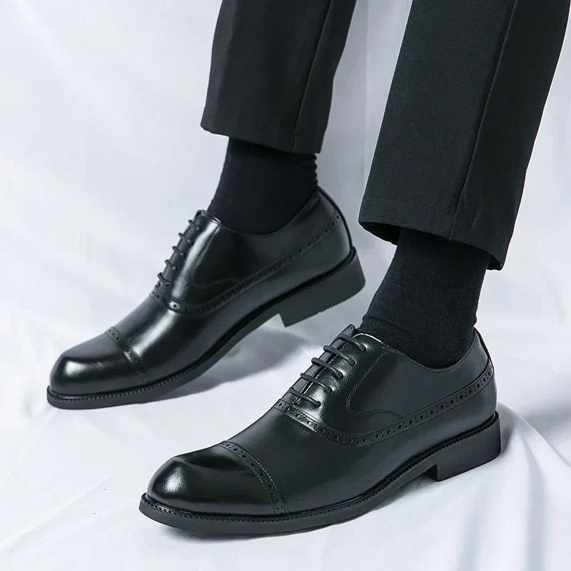 Men's Leather Brogue Cap-Toe Oxfords