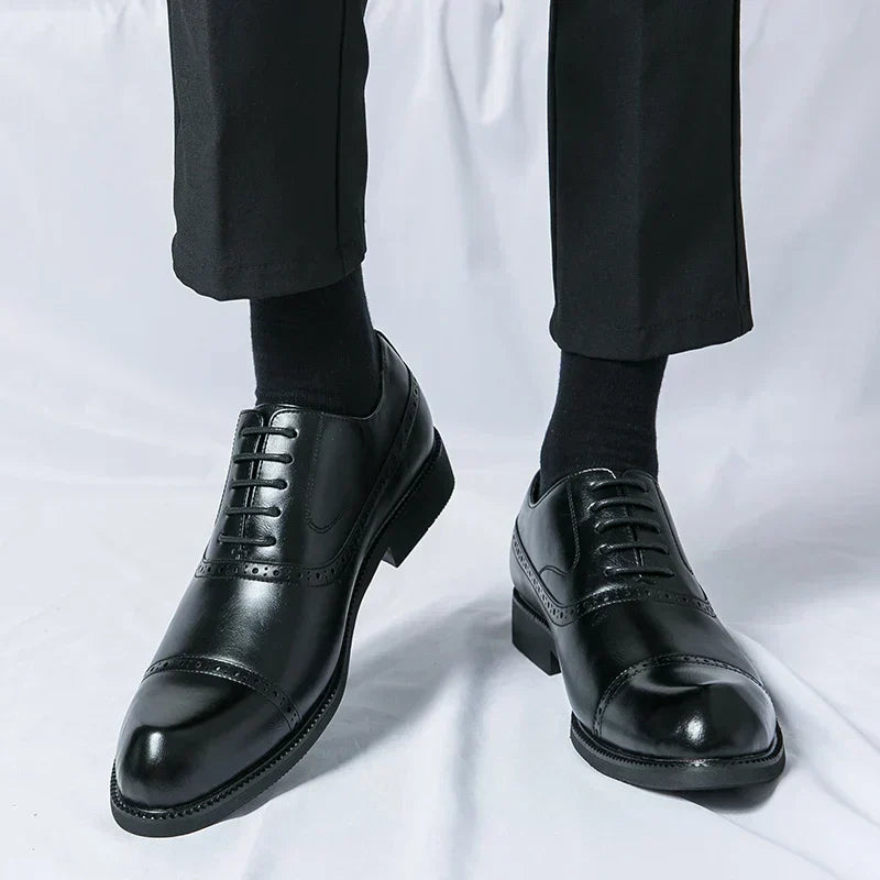 Men's Leather Brogue Cap-Toe Oxfords