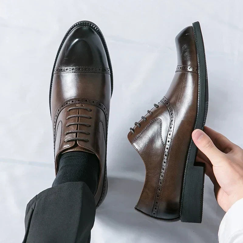 Men's Leather Brogue Cap-Toe Oxfords