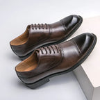 Men's Leather Brogue Cap-Toe Oxfords