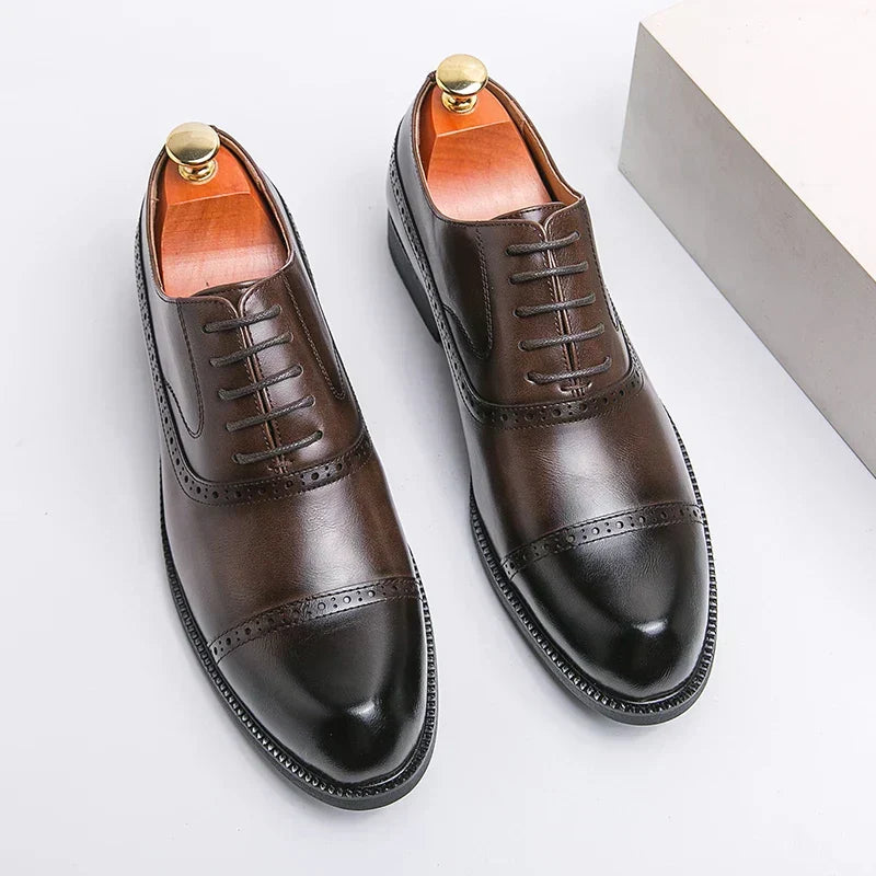 Men's Leather Brogue Cap-Toe Oxfords