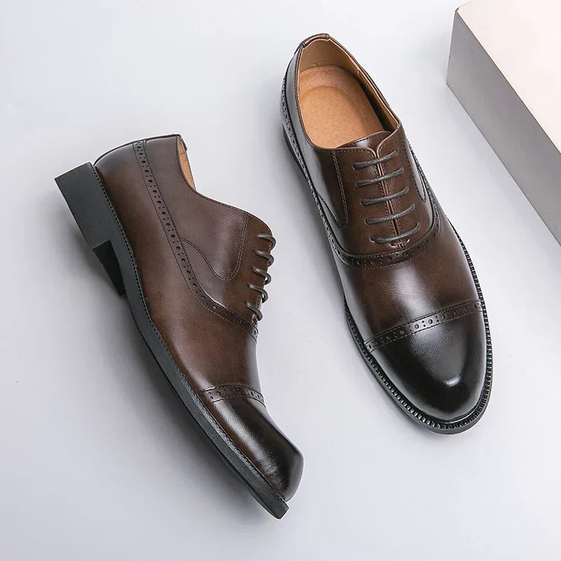 Men's Leather Brogue Cap-Toe Oxfords