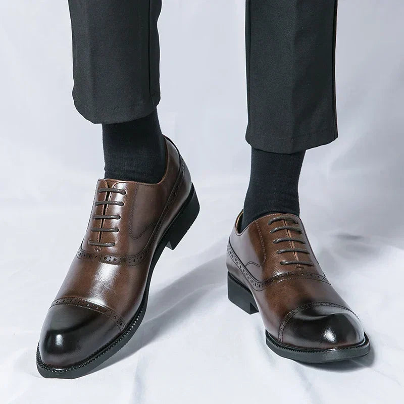 Men's Leather Brogue Cap-Toe Oxfords