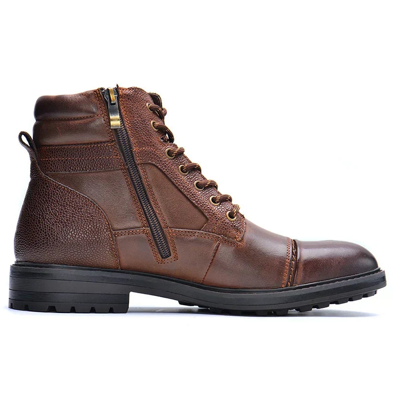 Men's Leather Cap-Toe Lug Sole Ankle Boots