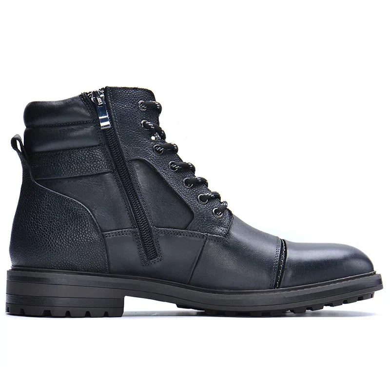 Men's Leather Cap-Toe Lug Sole Ankle Boots