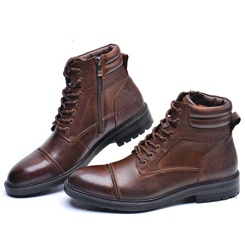 Men's Leather Cap-Toe Lug Sole Ankle Boots