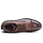 Men's Leather Cap-Toe Lug Sole Ankle Boots
