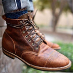 Men's Leather Cap-Toe Lace-Up Ankle Boots