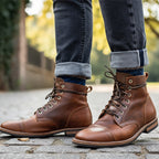 Men's Leather Cap-Toe Lace-Up Ankle Boots