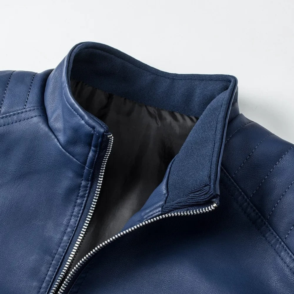 Men's Leather Effect Jacket with High Collar