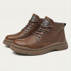 Men's Leather Faux-Fur-Lined Lace-Up Ankle Boots