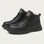 Men's Leather Faux-Fur-Lined Lace-Up Ankle Boots
