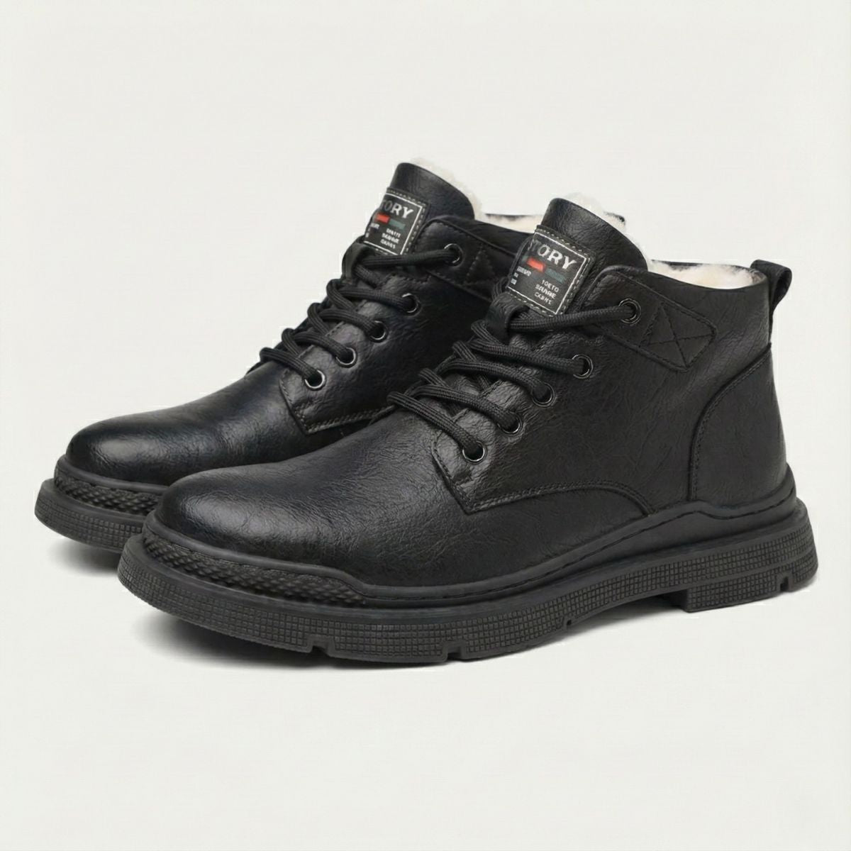 Men's Leather Faux-Fur-Lined Lace-Up Ankle Boots