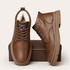 Men's Leather Faux-Fur-Lined Lace-Up Ankle Boots