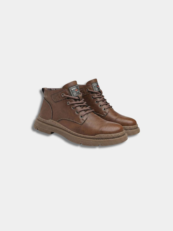 Men's Leather Faux-Fur-Lined Lace-Up Ankle Boots