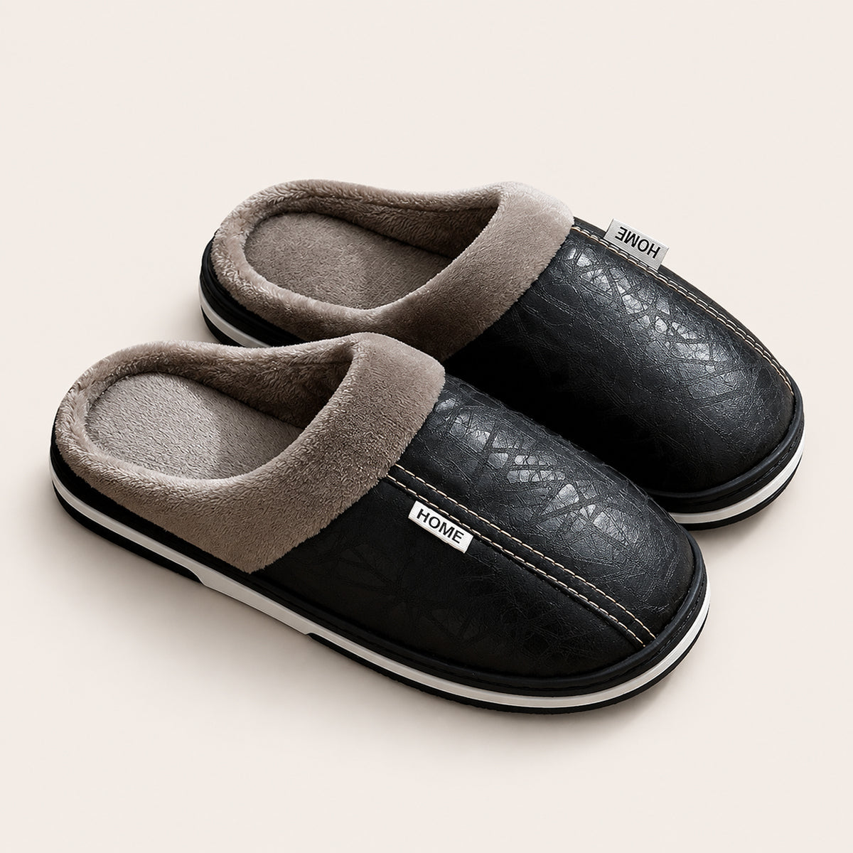 Men's Leather Faux-Fur-Lined Slippers
