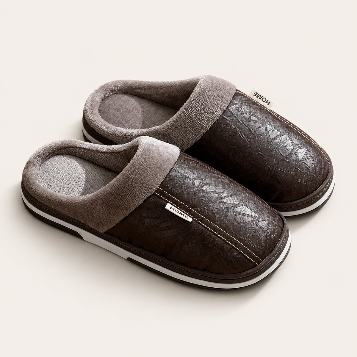 Men's Leather Faux-Fur-Lined Slippers